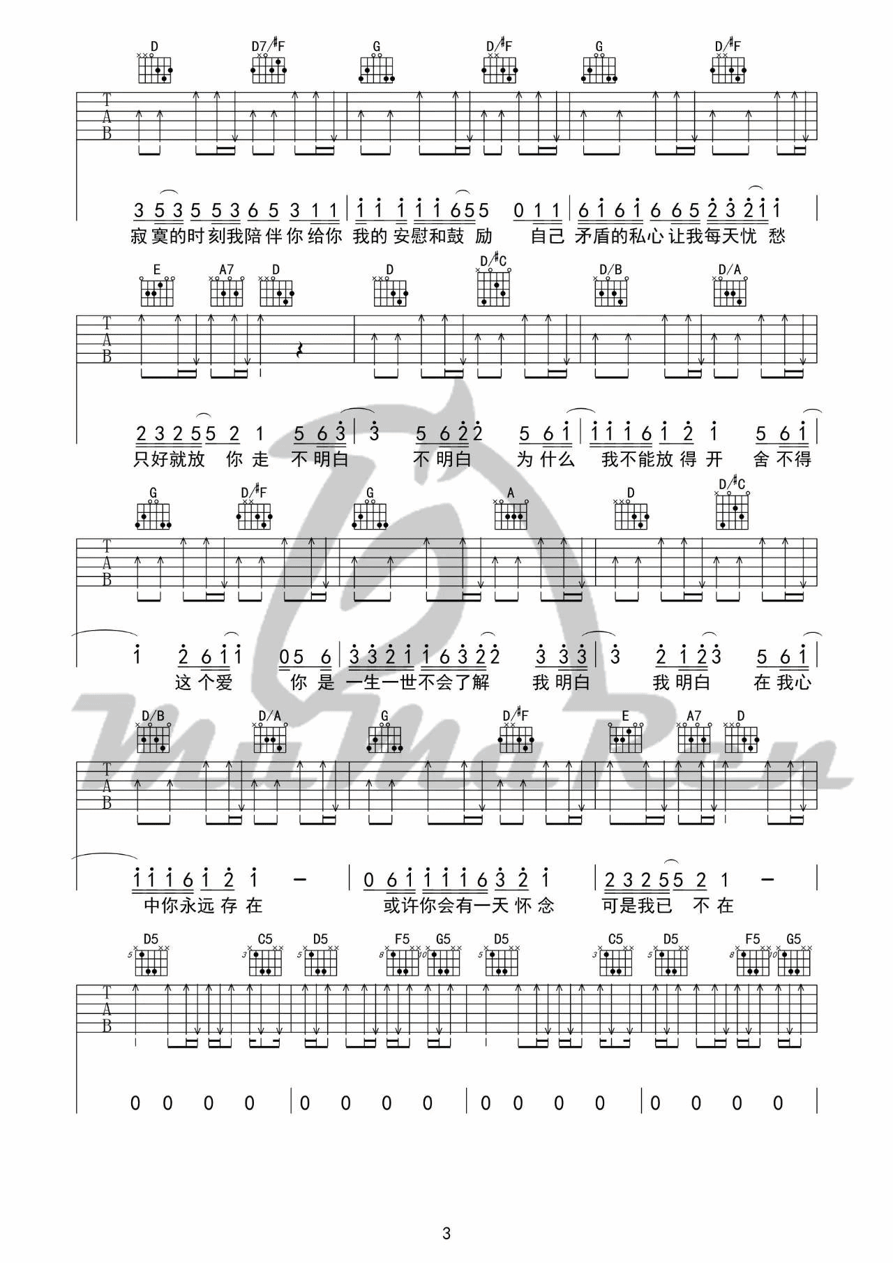 小镇姑娘吉他谱 D调_牧马人乐器编配_陶喆