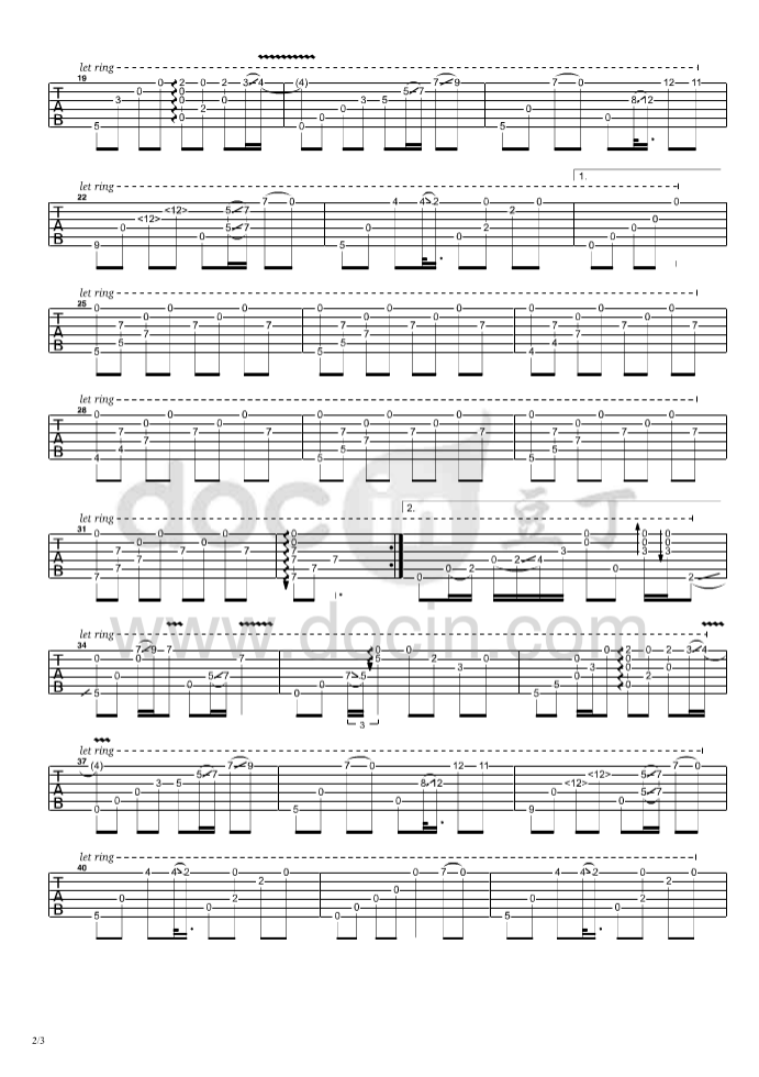 七夕吉他指弹谱 D调六线谱_豆丁网编配_Gin