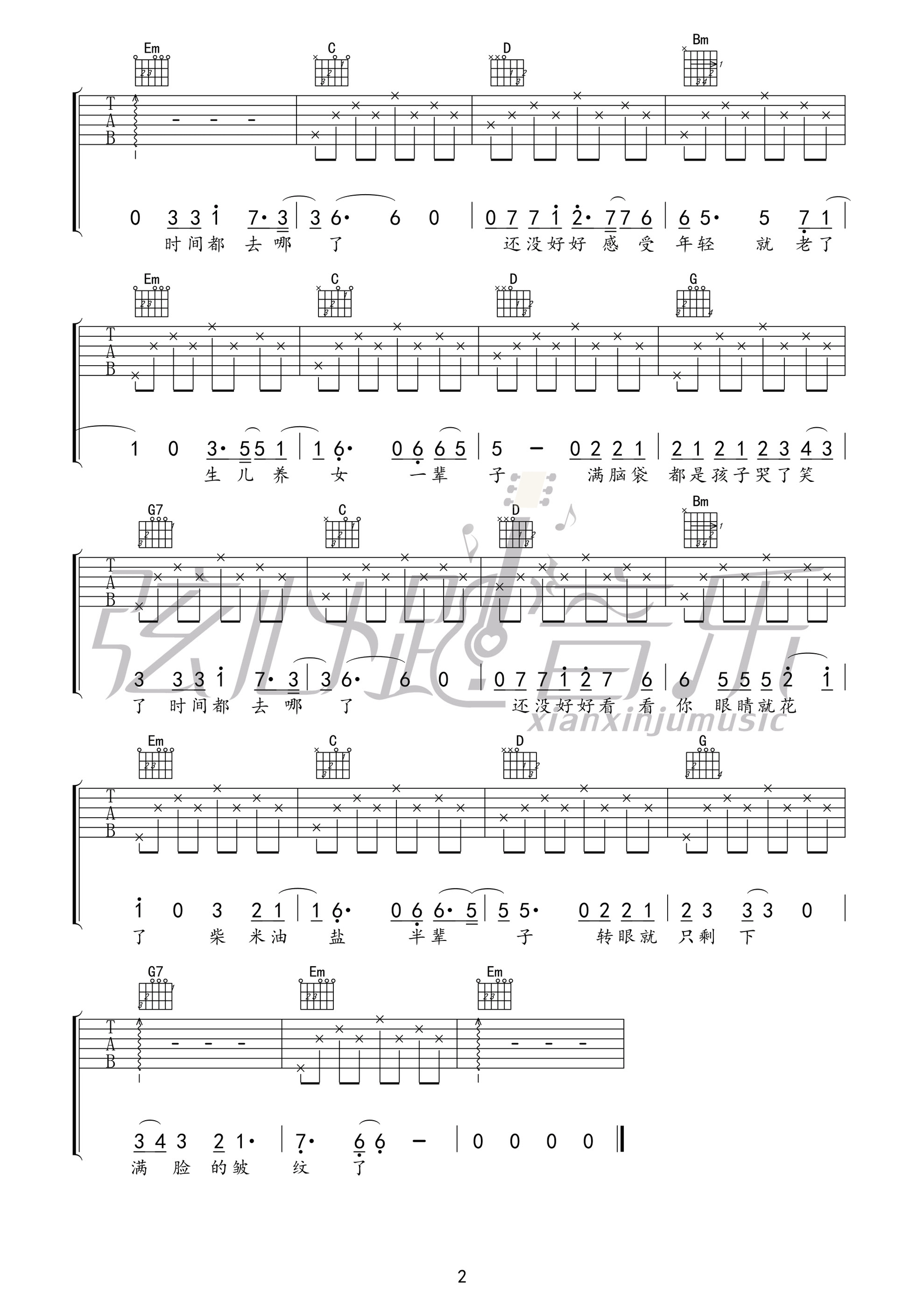 时间都去哪儿了 G调_弦心距编配_王铮亮