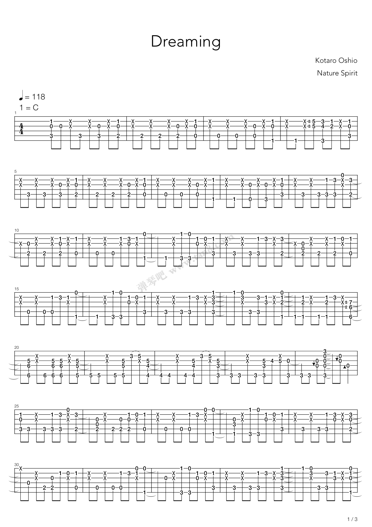 dreaming今天指弹谱 C调原版_弹琴吧编配_押尾桑