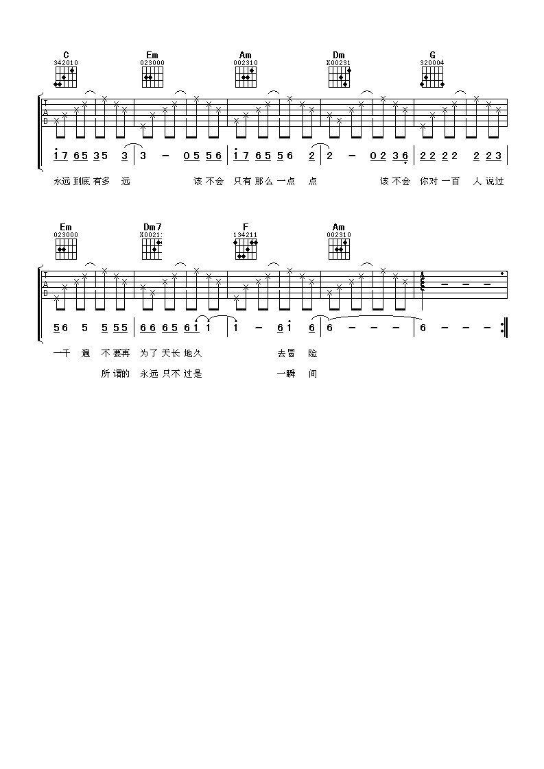 永远到底有多远吉他谱 C调_阿潘音乐工场编配_陈妃平