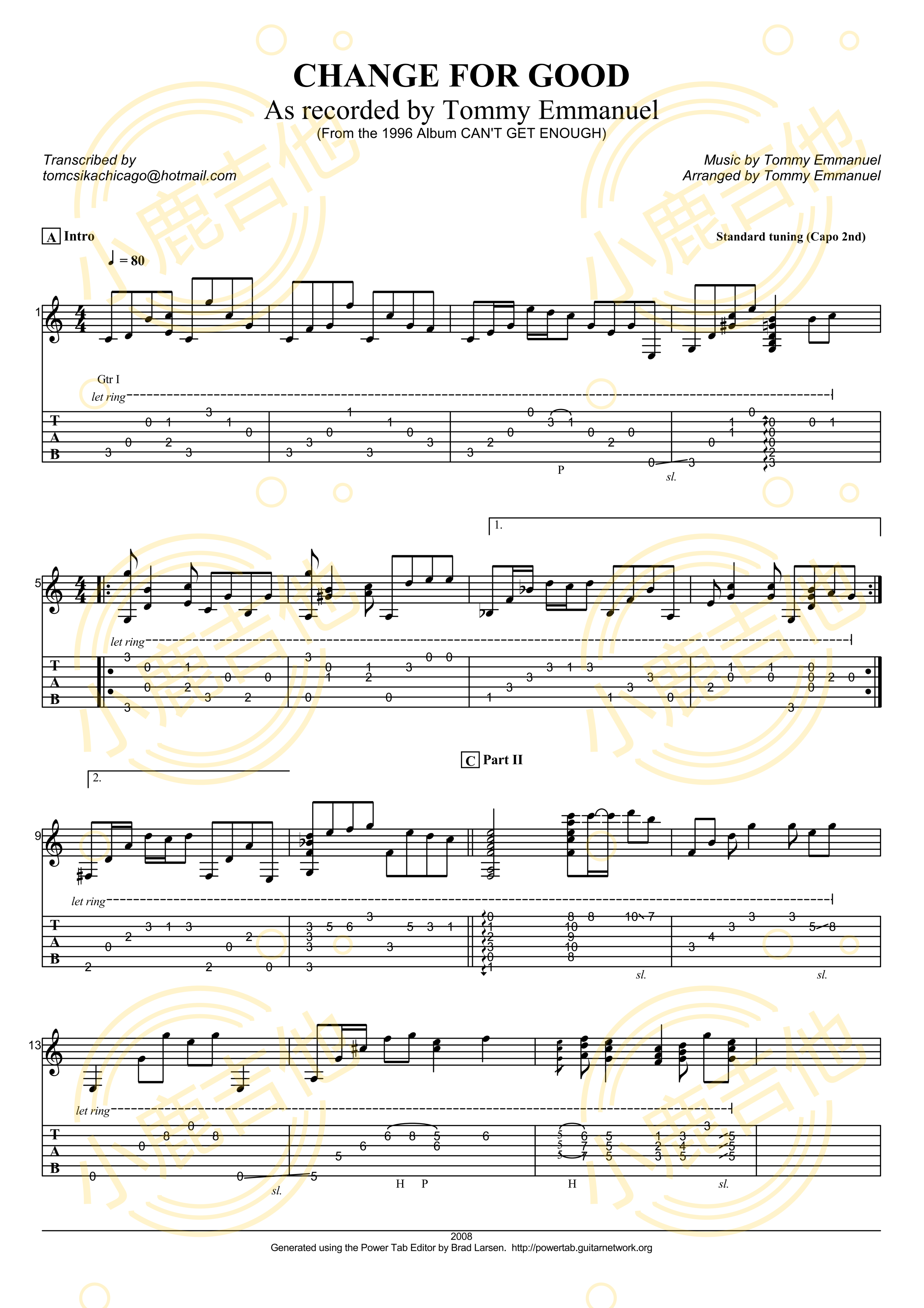 Change For Good - Tommy Emmanuel指弹吉他谱（小鹿吉他）