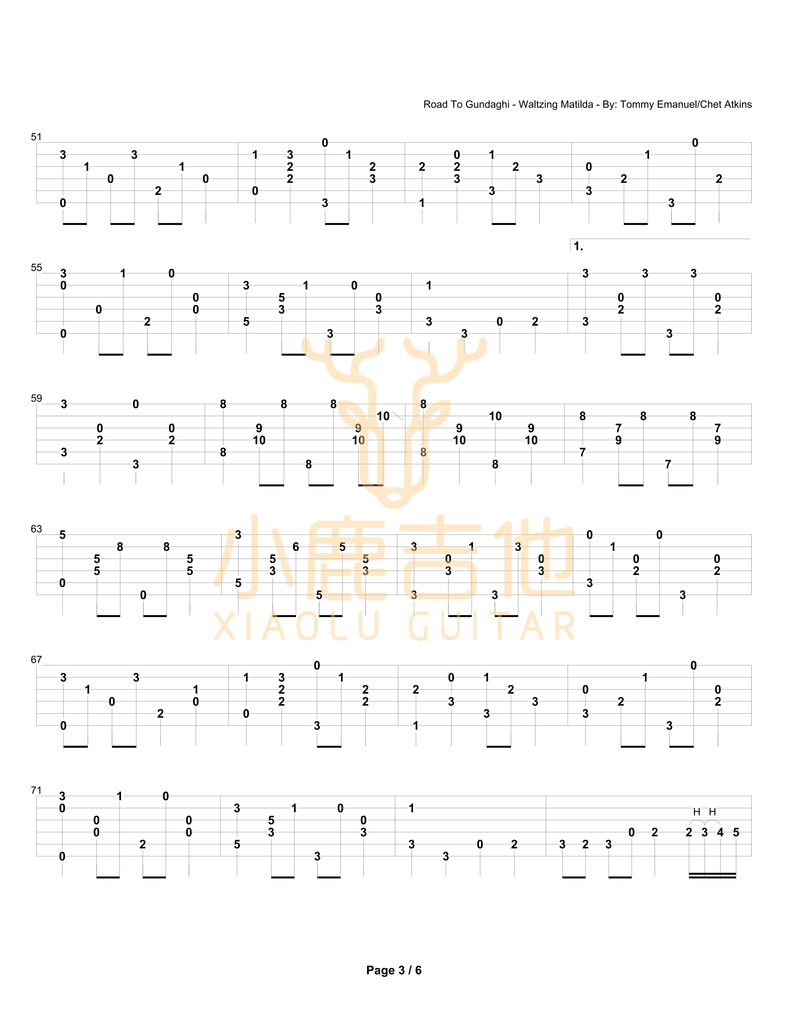 Road To Gundaghi-Waltzing Matilda-Tommy Emmanuel指弹吉他谱（小鹿吉他）