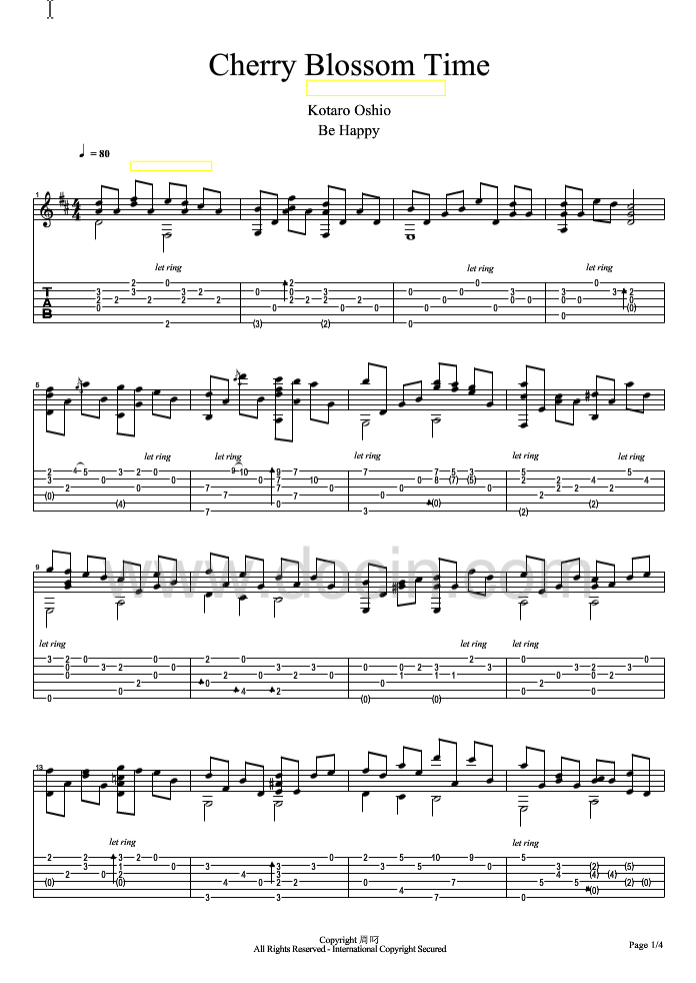 樱花盛开的时候吉他指弹谱 六线谱原版_豆丁网编配_押尾桑