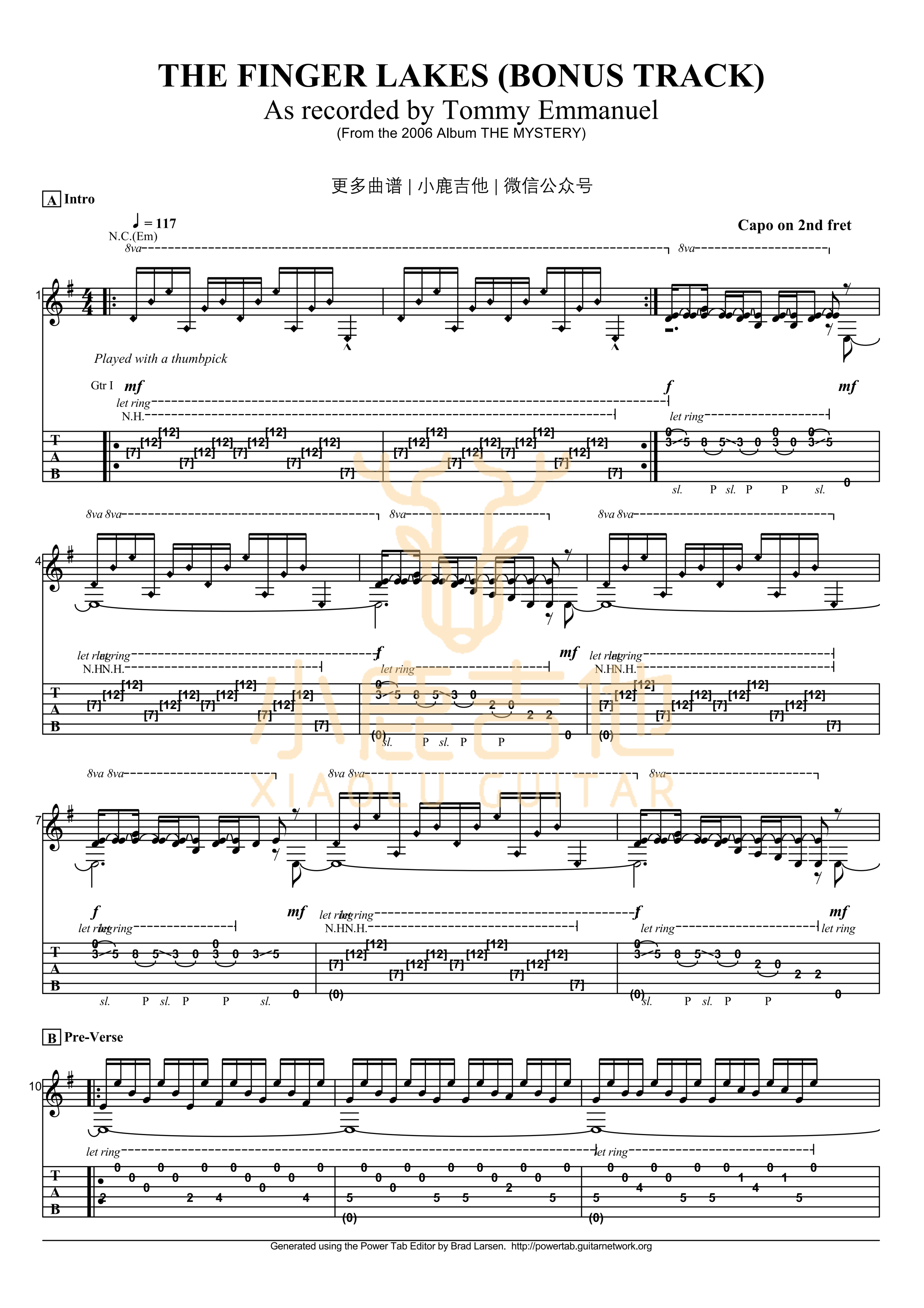 The Finger Lakes-Tommy Emmanuel指弹吉他谱（小鹿吉他）