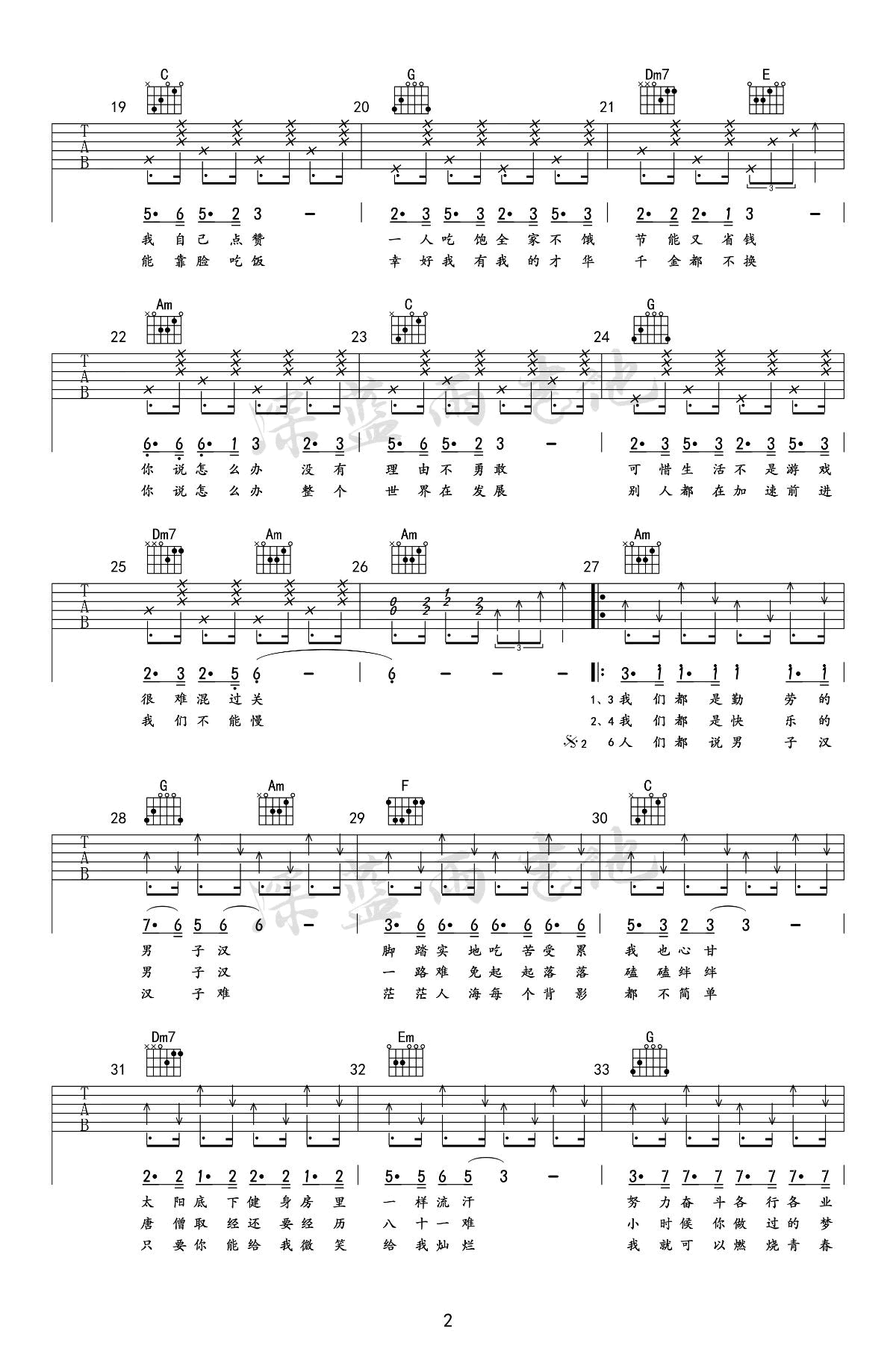 快乐男子汉吉他谱 E调_深蓝雨吉他编配_沙溢
