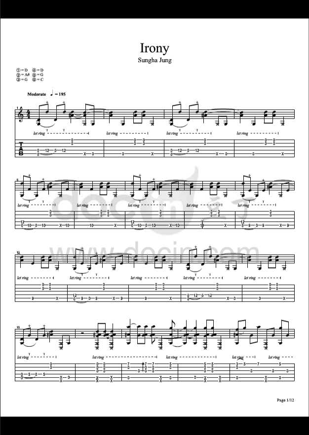irony指弹谱 D调六线谱_豆丁网编配_郑成河