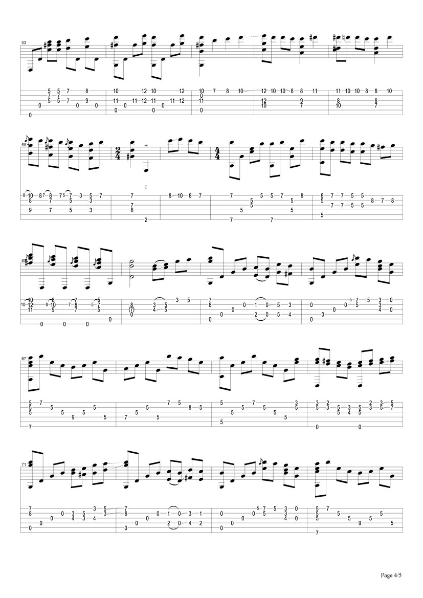 vincent指弹谱 原调六线谱_搜谱网编配_Chet Atkins