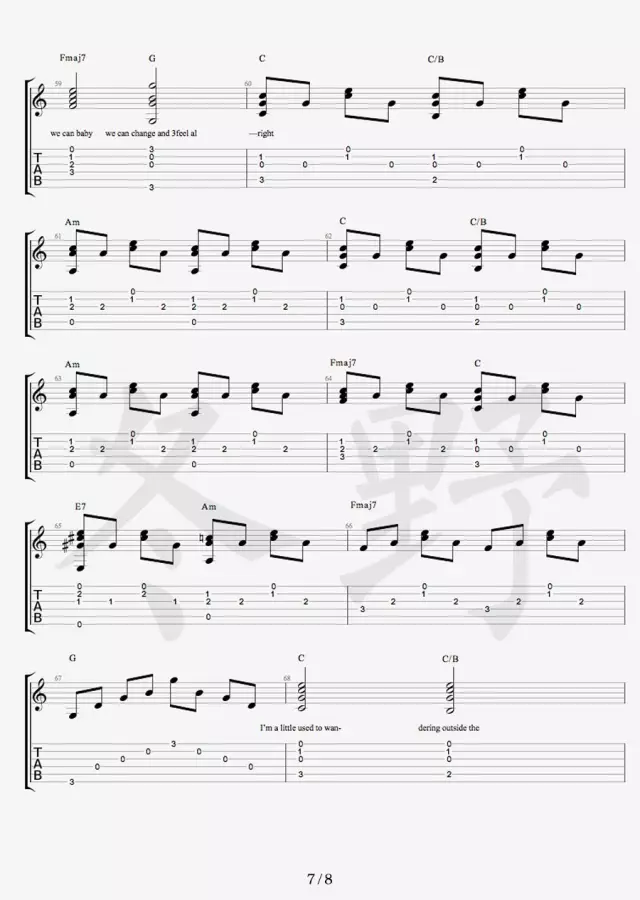 Free Loop吉他谱 原调六线谱_冬野吉他编配_Daniel Powter