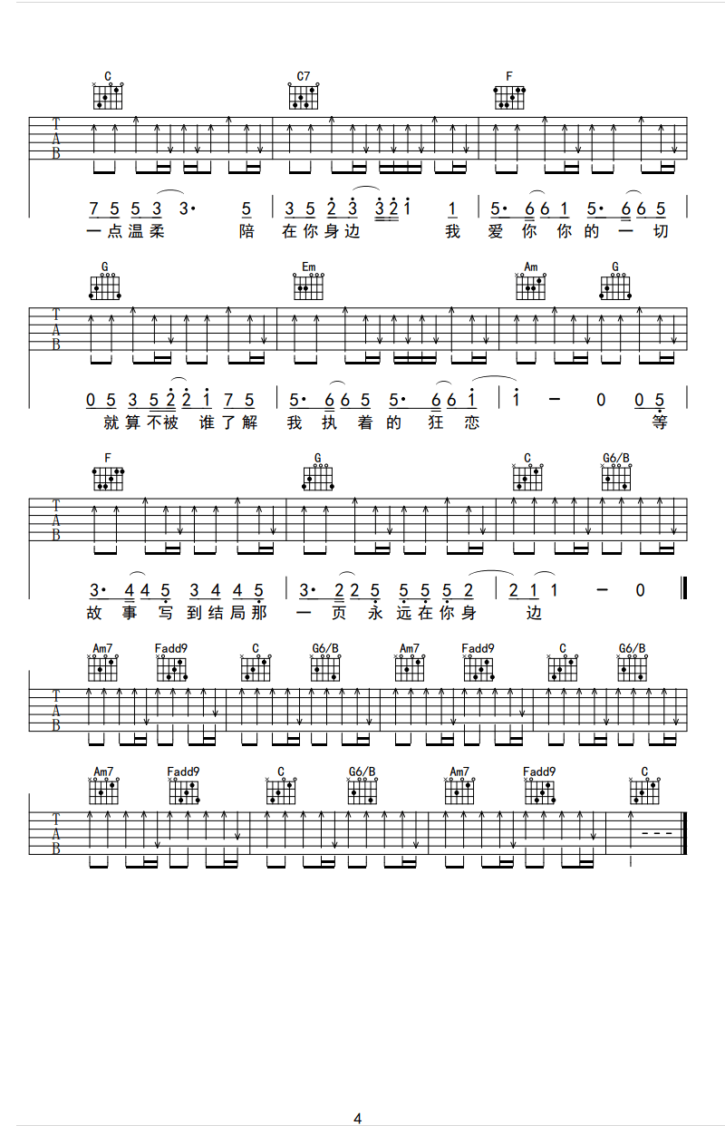 清醒梦境吉他谱 C调六线谱_扫弦版_陈伟霆