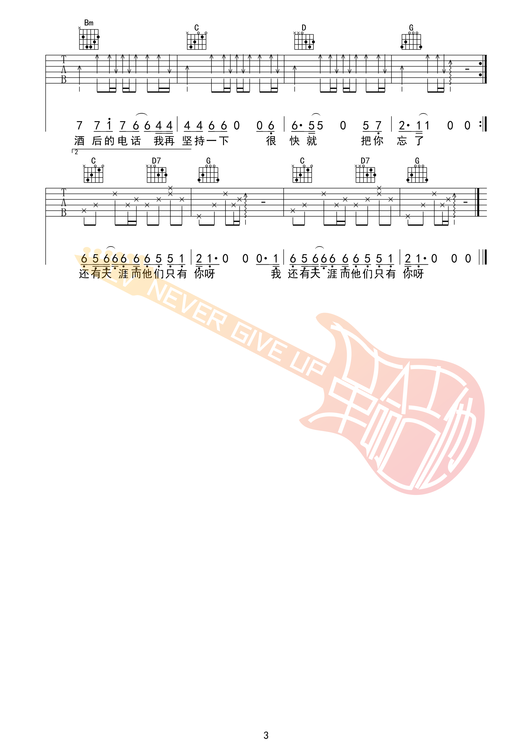 张昱铭佳佳吉他谱弹唱谱 革命吉他版