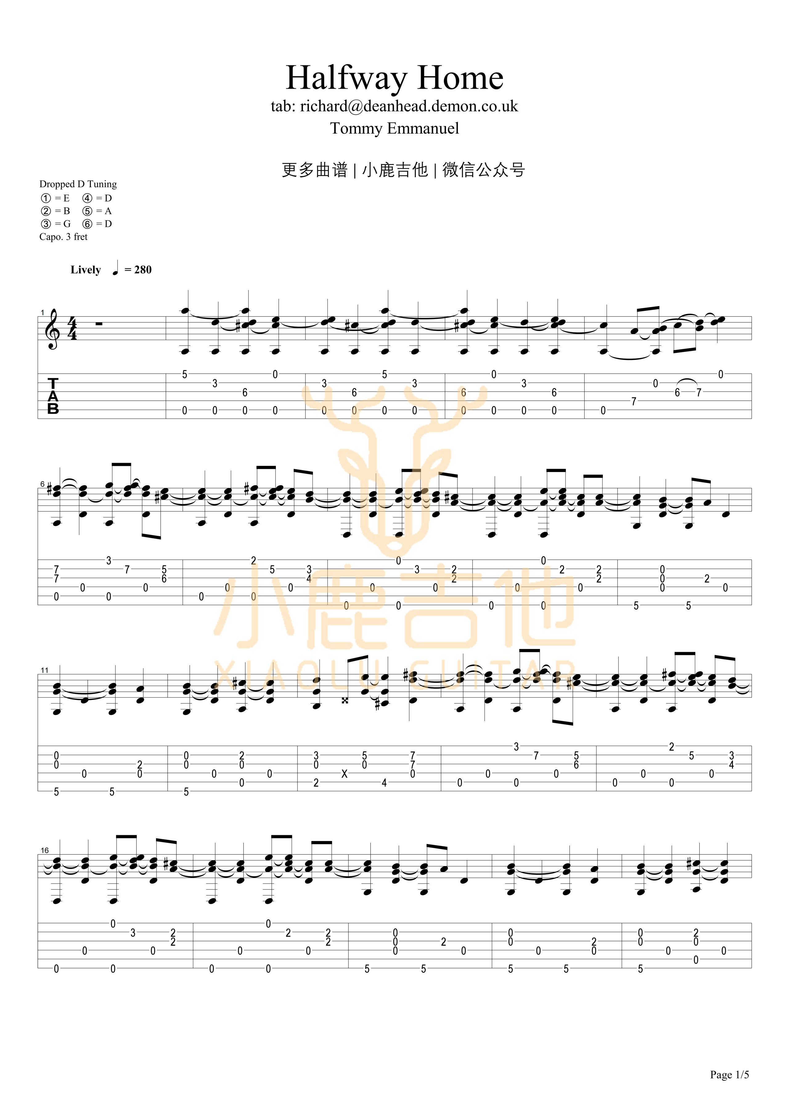 Halfway Home-Tommy Emmanuel指弹吉他谱