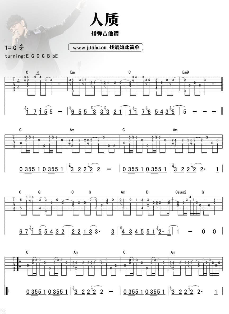 人质吉他谱 C调_吉他吧编配_张惠妹