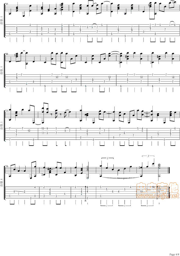 玫瑰人生指弹谱 原调六线谱_虫虫吉他编配_Edith Piaf