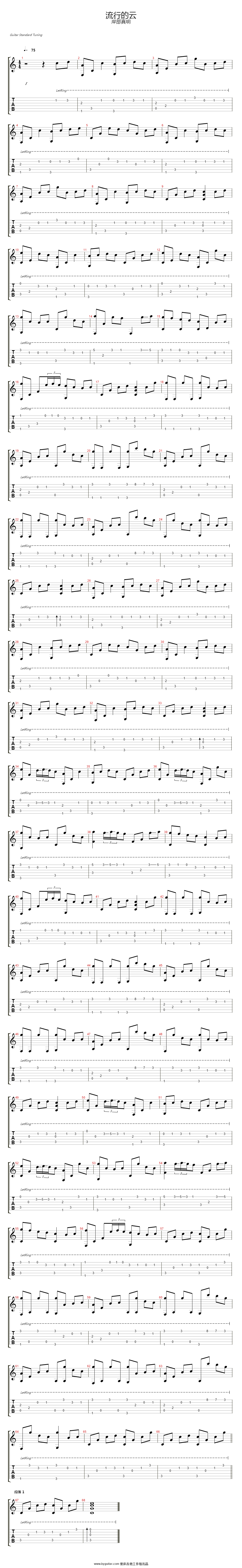 流行的云指弹谱 六线谱_简单版_岸部真明
