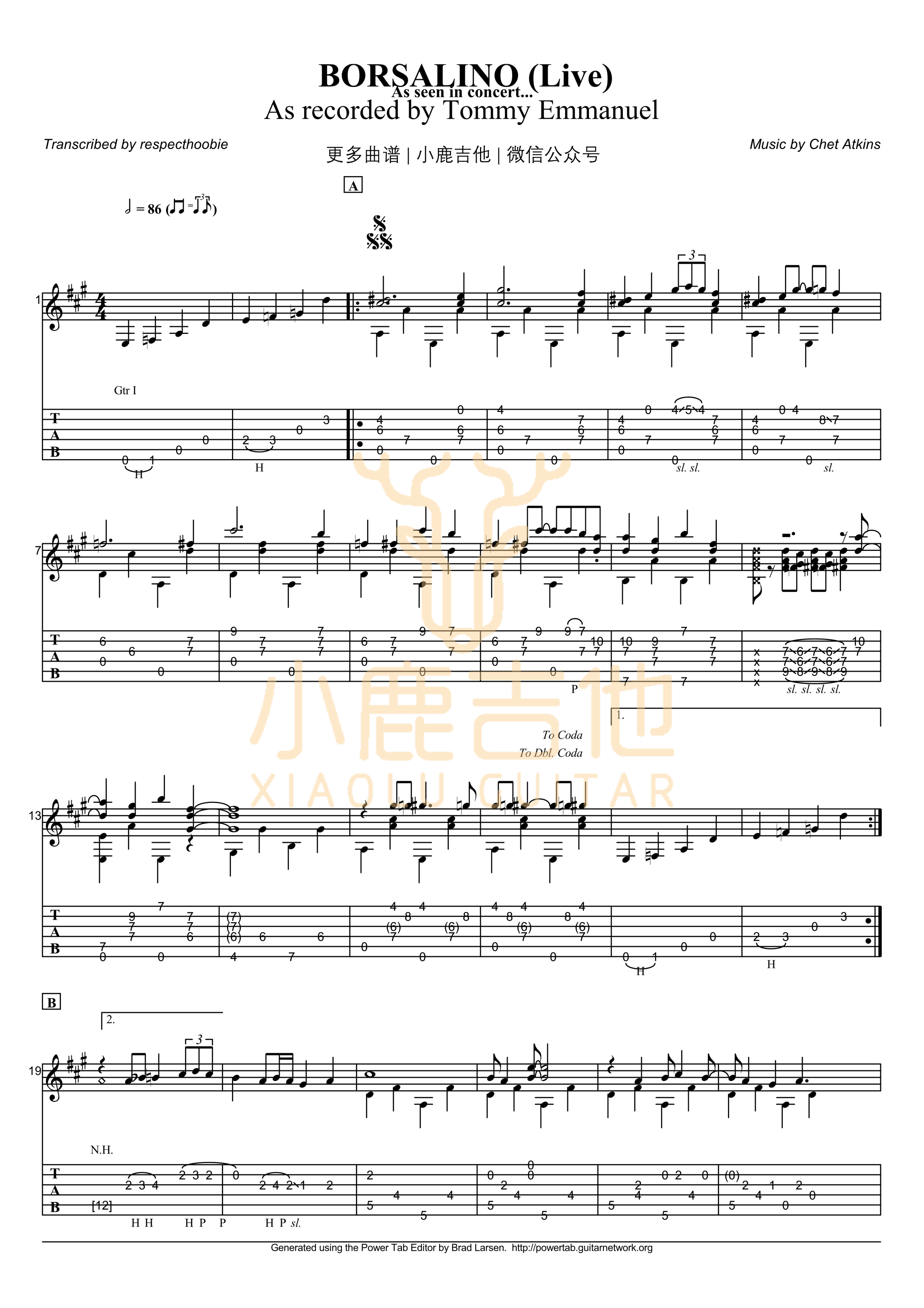 Borsalino live-Tommy Emmanuel指弹吉他谱