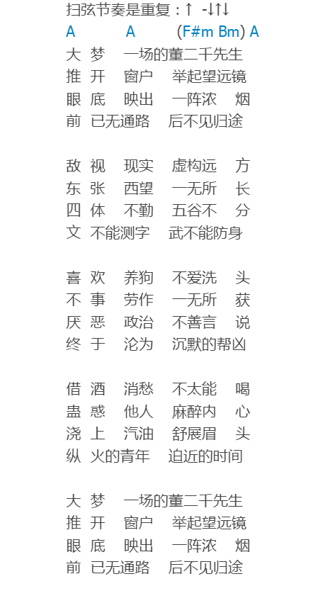 十万嬉皮吉他谱 简单版_和弦谱_万能青年旅店