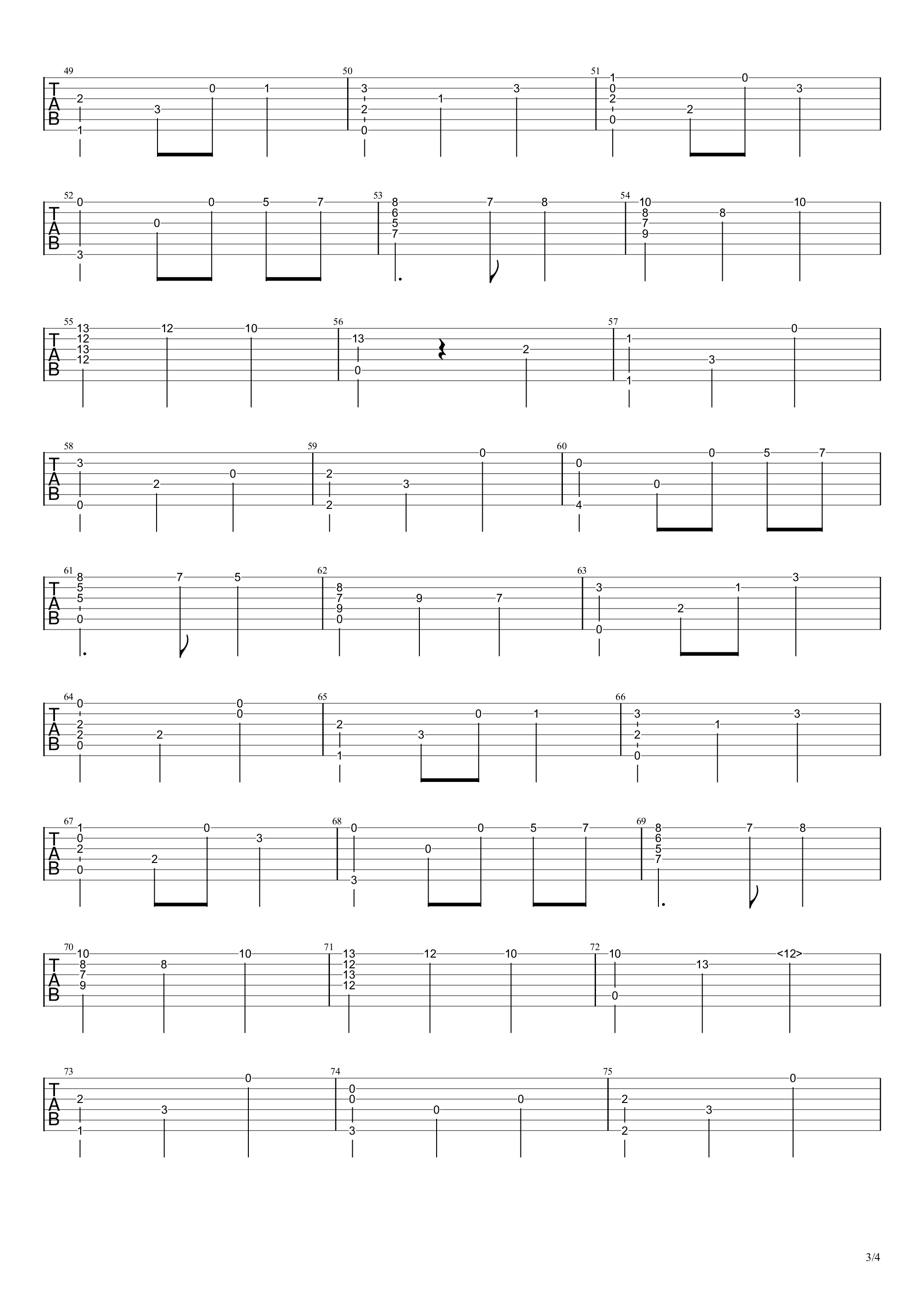 伊莎贝拉之歌指弹谱 原调六线谱_高清版_约定的梦幻岛插曲