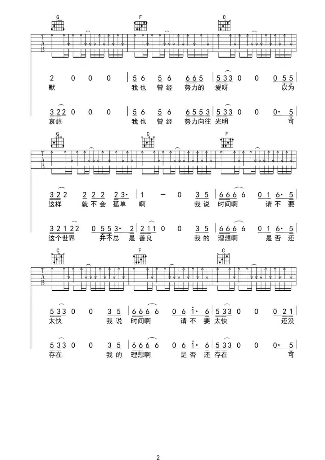 生活它还是生活吉他谱C调_夏祯阳编配_张闯