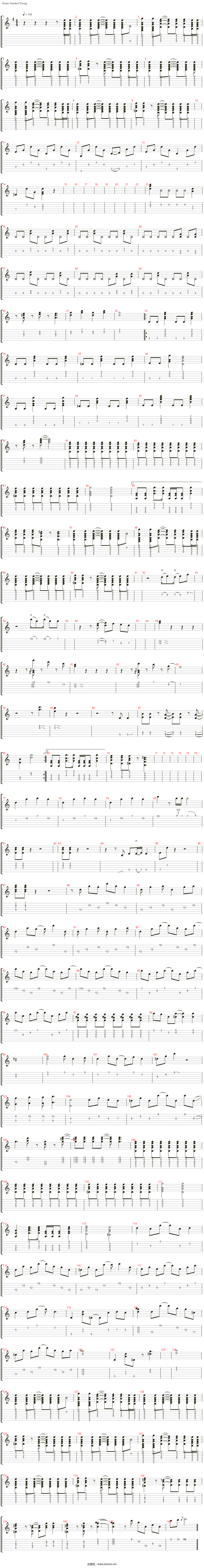离去之原指弹谱 六线谱_高清版_初音未来