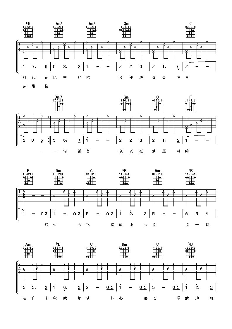 放心去飞吉他谱 F调_阿潘音乐工场编配_小虎队