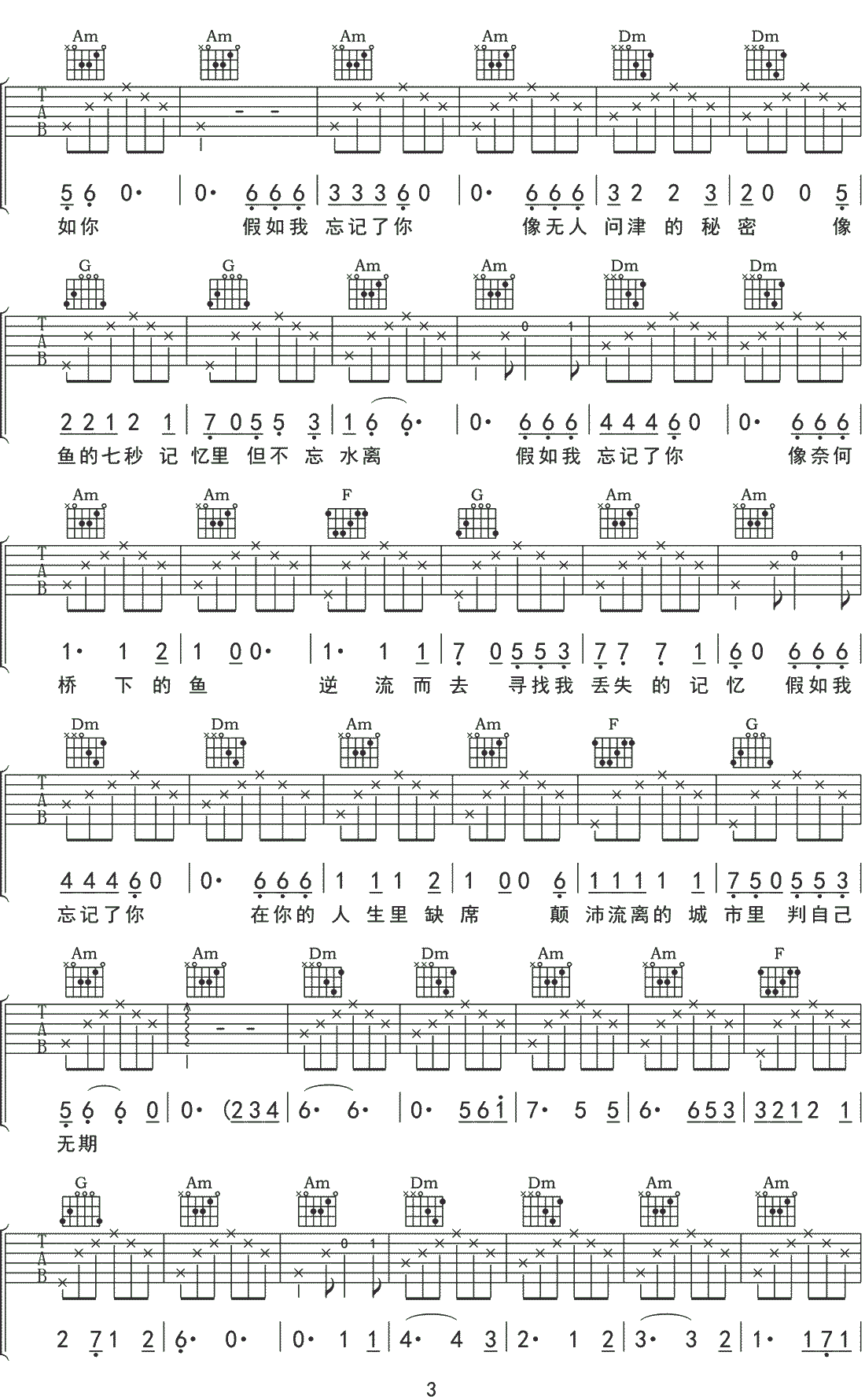 假如我吉他谱 C调六线谱_附前奏_解忧邵帅