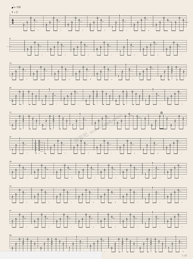 他她吉他谱 调六线谱_弹琴吧编配_徐若瑄