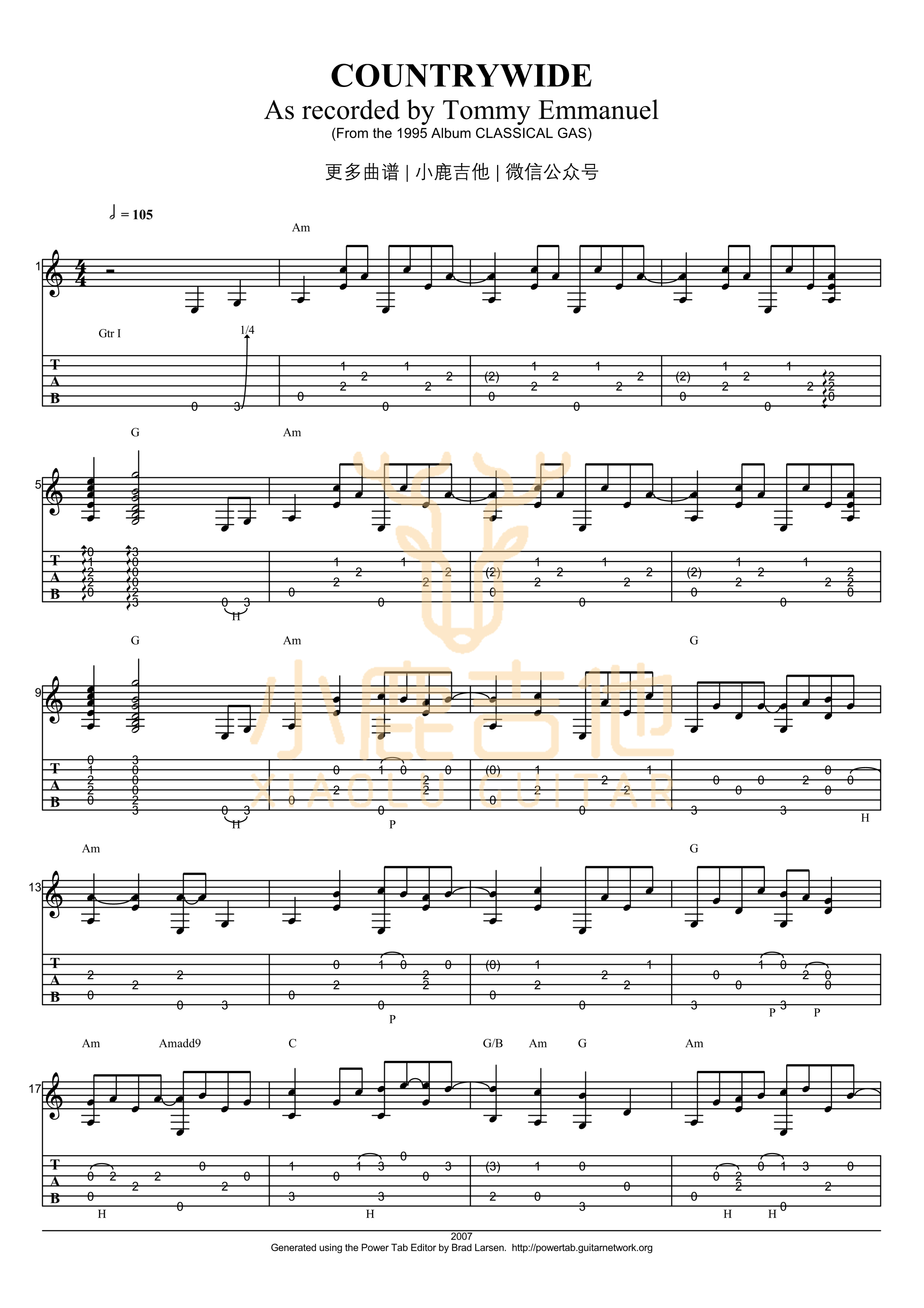 Countrywide-Tommy Emmanuel指弹吉他谱_小鹿吉他