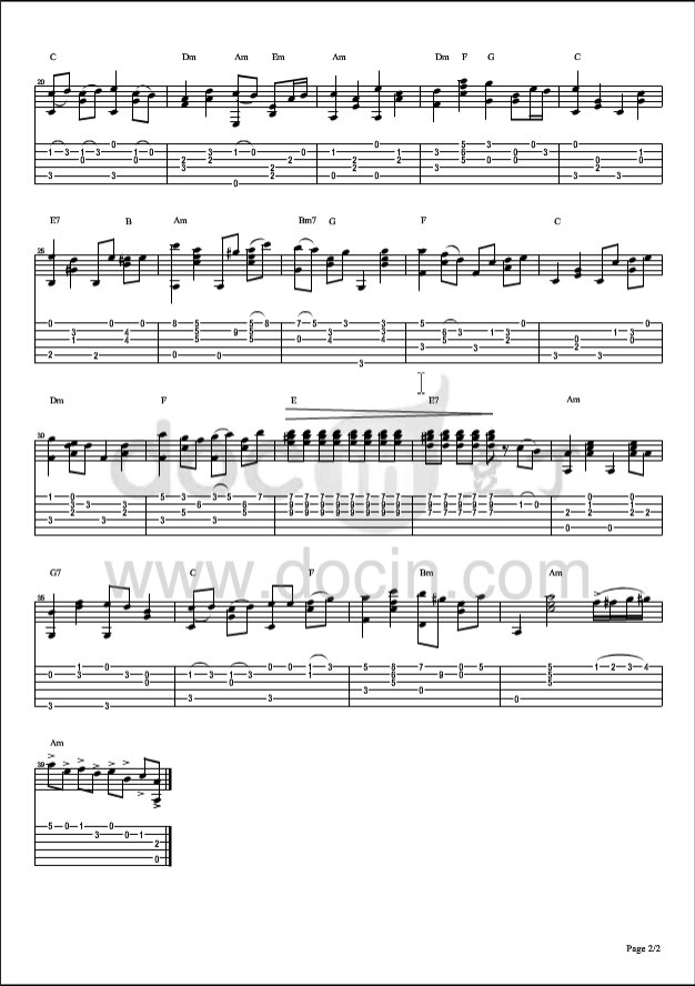 你在我身边吉他指弹谱 原调六线谱_豆丁网编配_名侦探柯南插曲