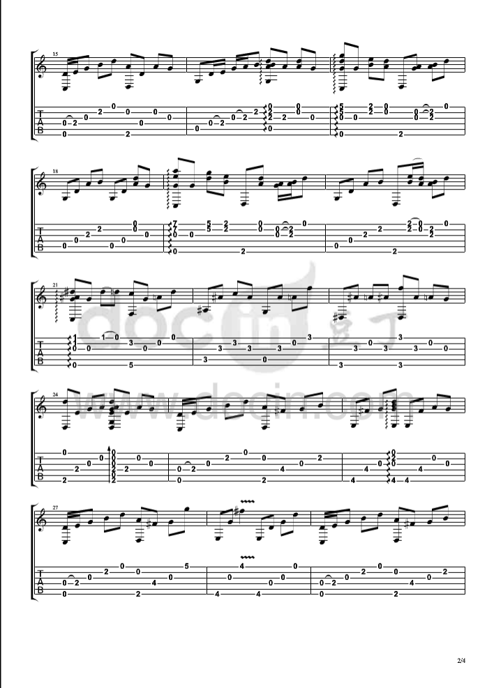 沐春阳吉他指弹谱 D调六线谱_豆丁网编配_走音