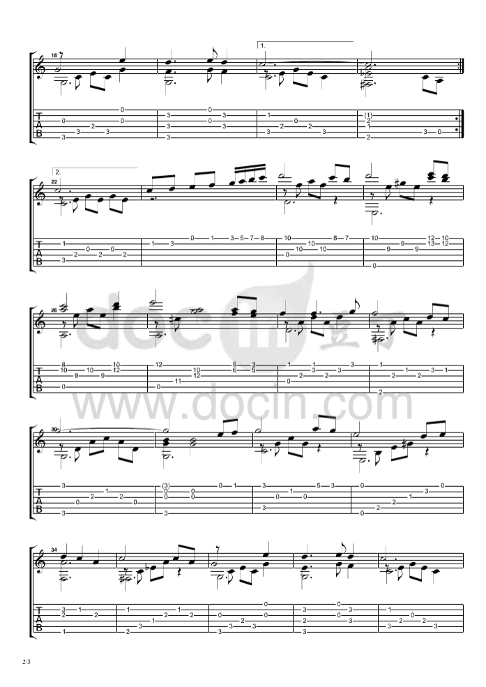 父母恩指弹谱 原调六线谱_豆丁网编配_许冠杰