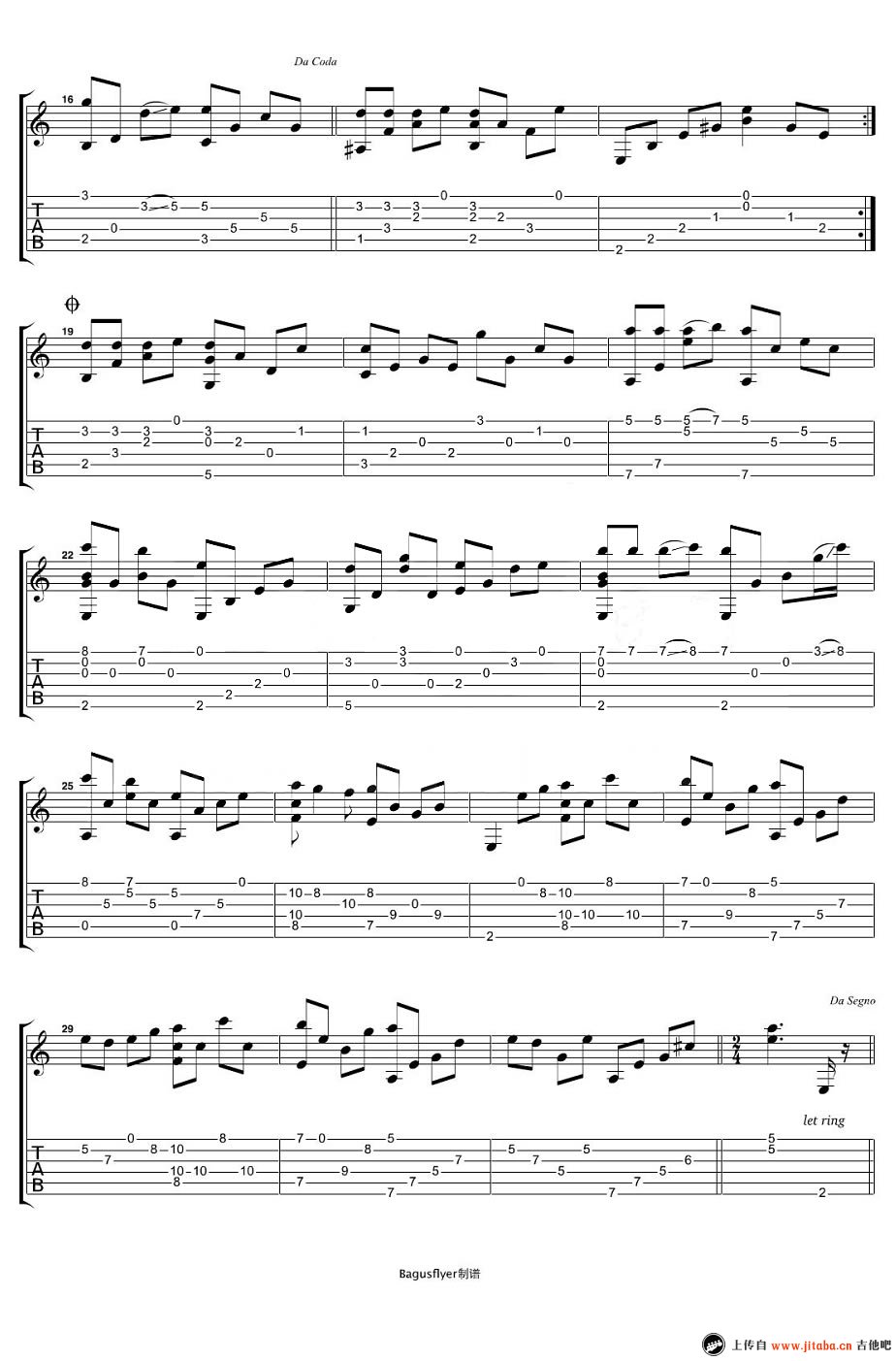 幽灵公主指弹谱 原调六线谱_动漫插曲_久石让