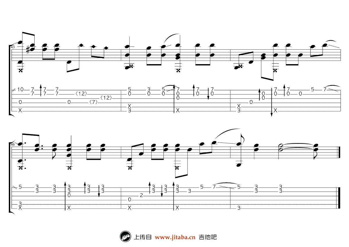 未闻花名指弹谱 D调六线谱_吉他吧编配_未闻花名