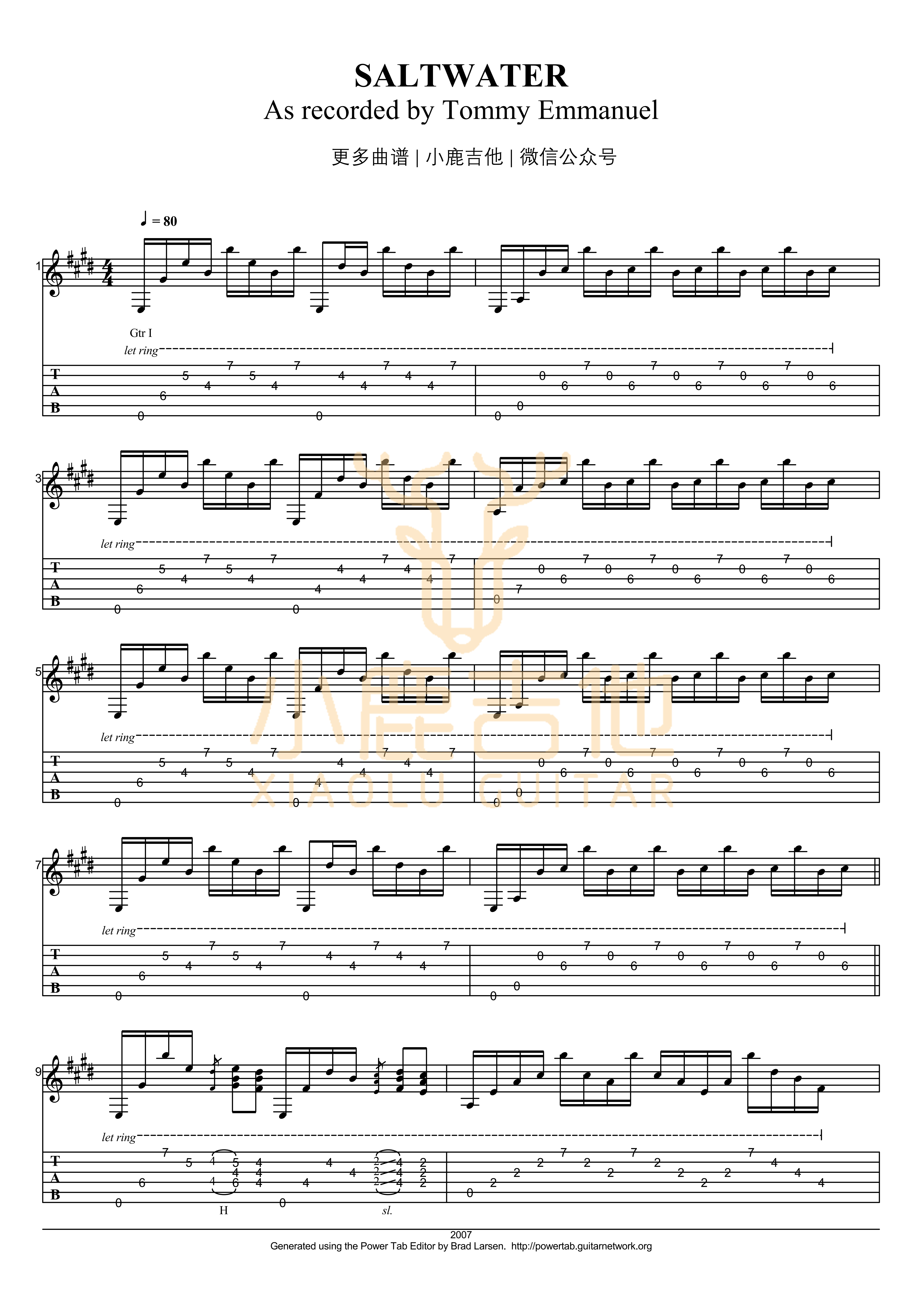SALTWATER-Tommy Emmanuel指弹吉他谱（小鹿吉他）