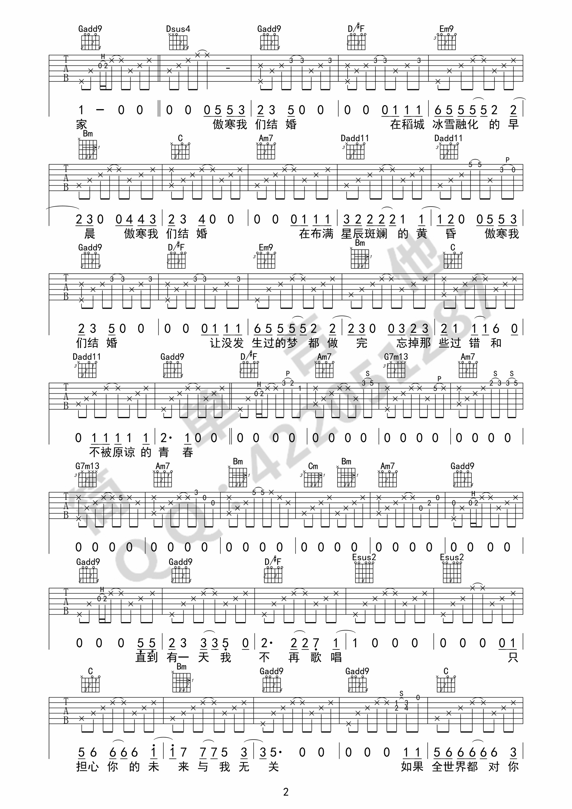 傲寒吉他谱 G调_简单吉他编配版本_马頔