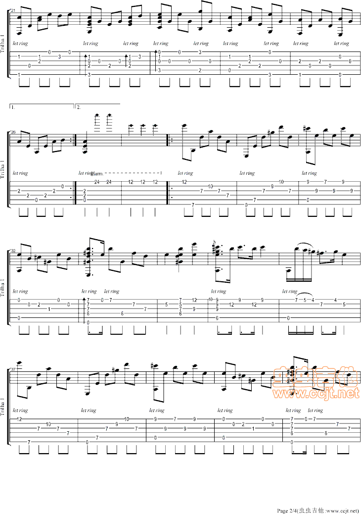 十一月的某一天指弹谱 原调六线谱_虫虫吉他编配_Leo Brower