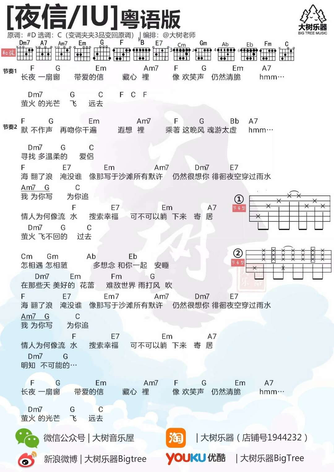 夜信吉他谱 C调和弦谱_大树音乐屋编配_IU