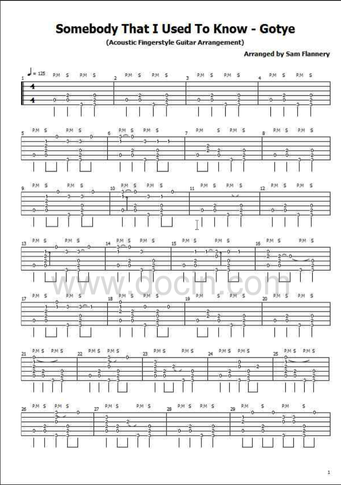 Somebody that I used to know指弹谱 原调_豆丁网编配_郑成河