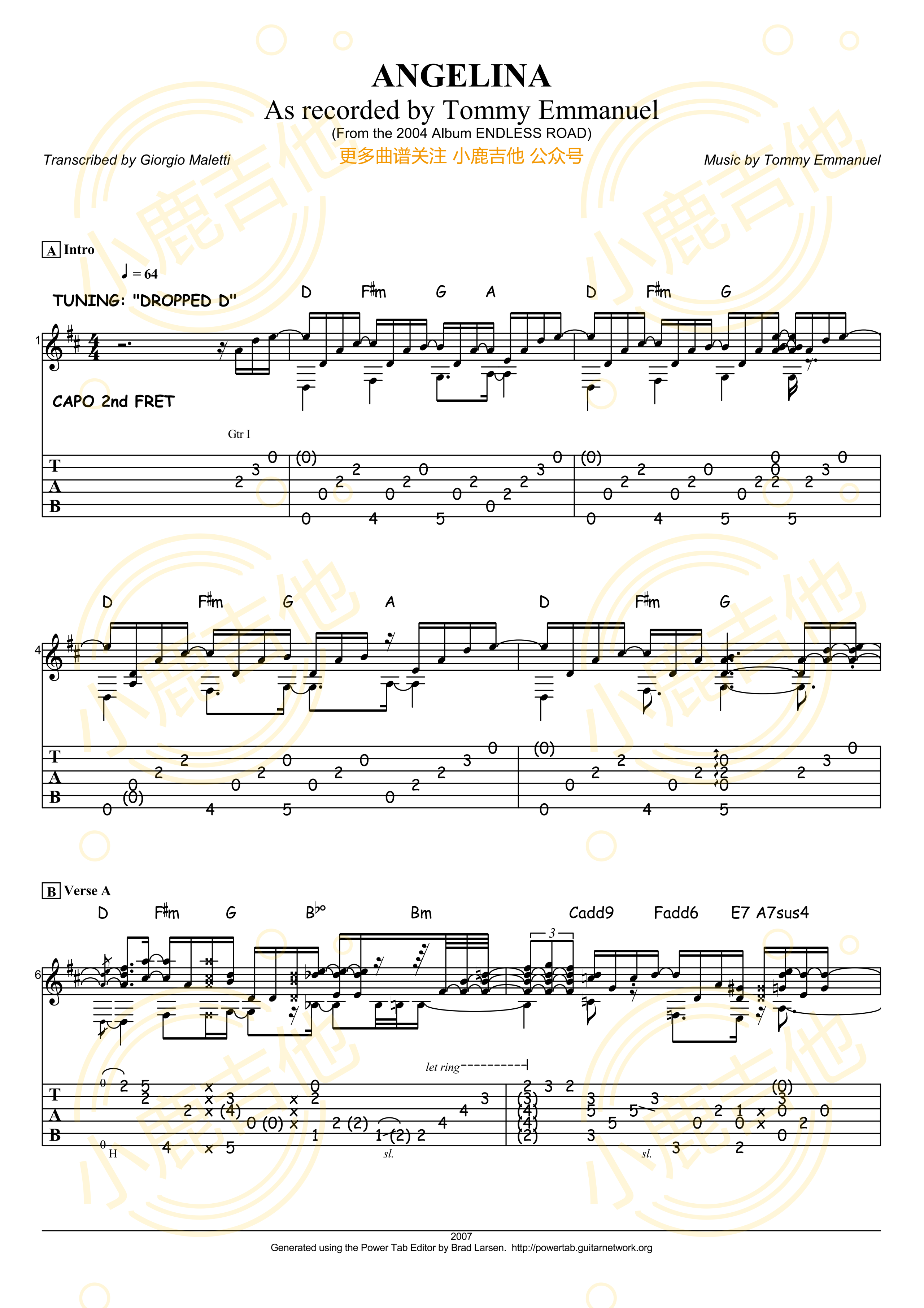 Angelina-Tommy 吉他谱Emmanuel