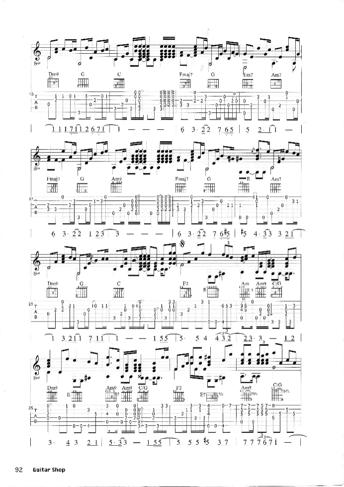 only human指弹谱 C调六线谱_简单版_姜尹成