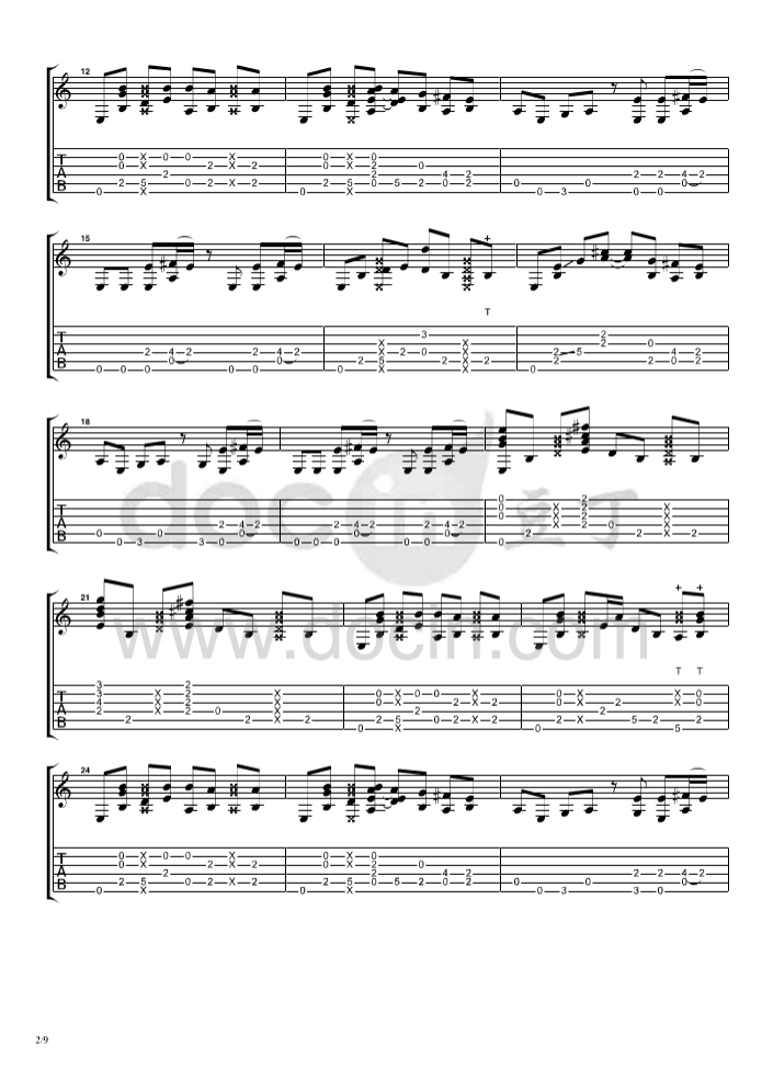 billie jean指弹谱 原调六线谱_豆丁网编配_郑成河