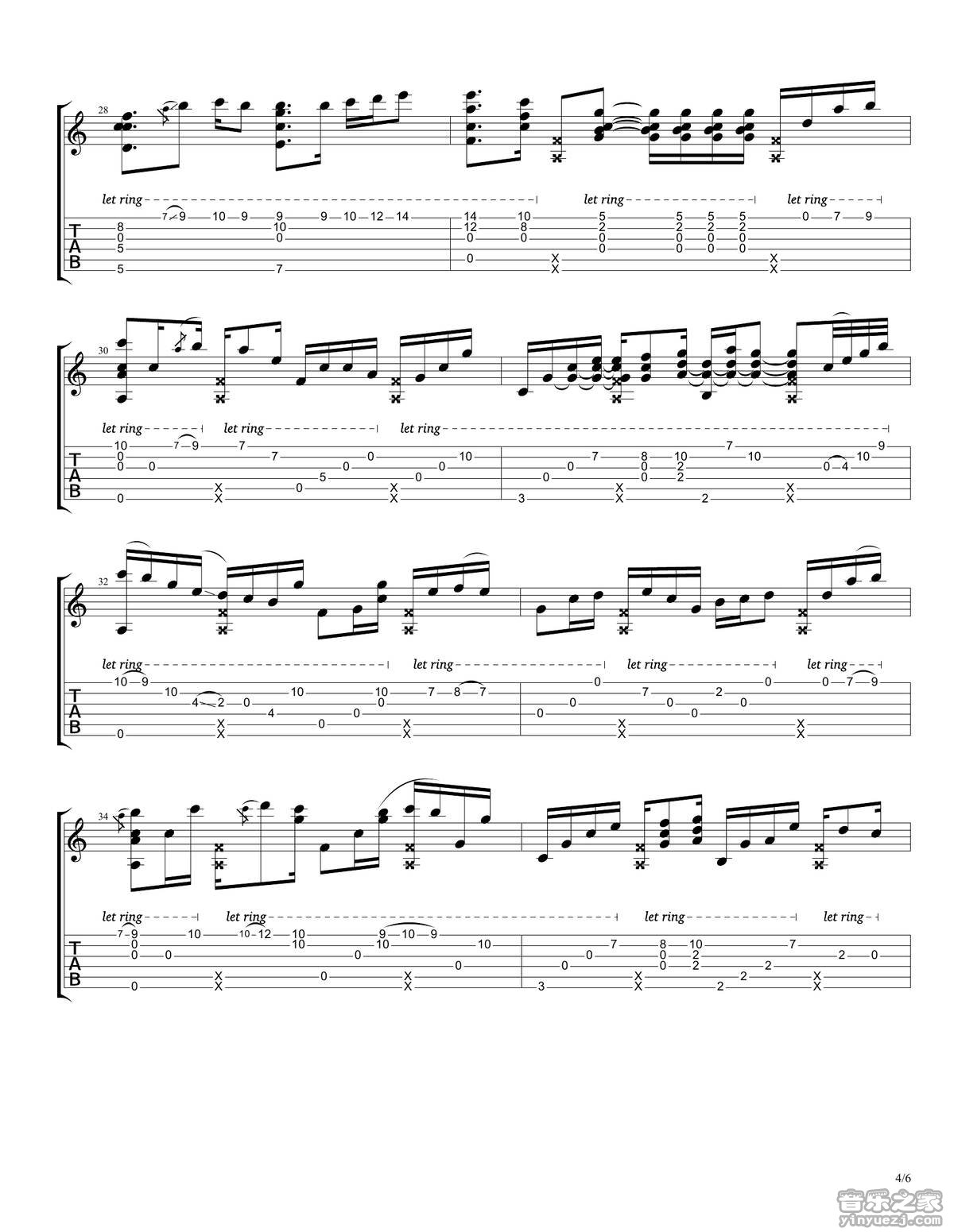 rylynn指弹谱 D调六线谱_音乐之家编配_Andy McKee