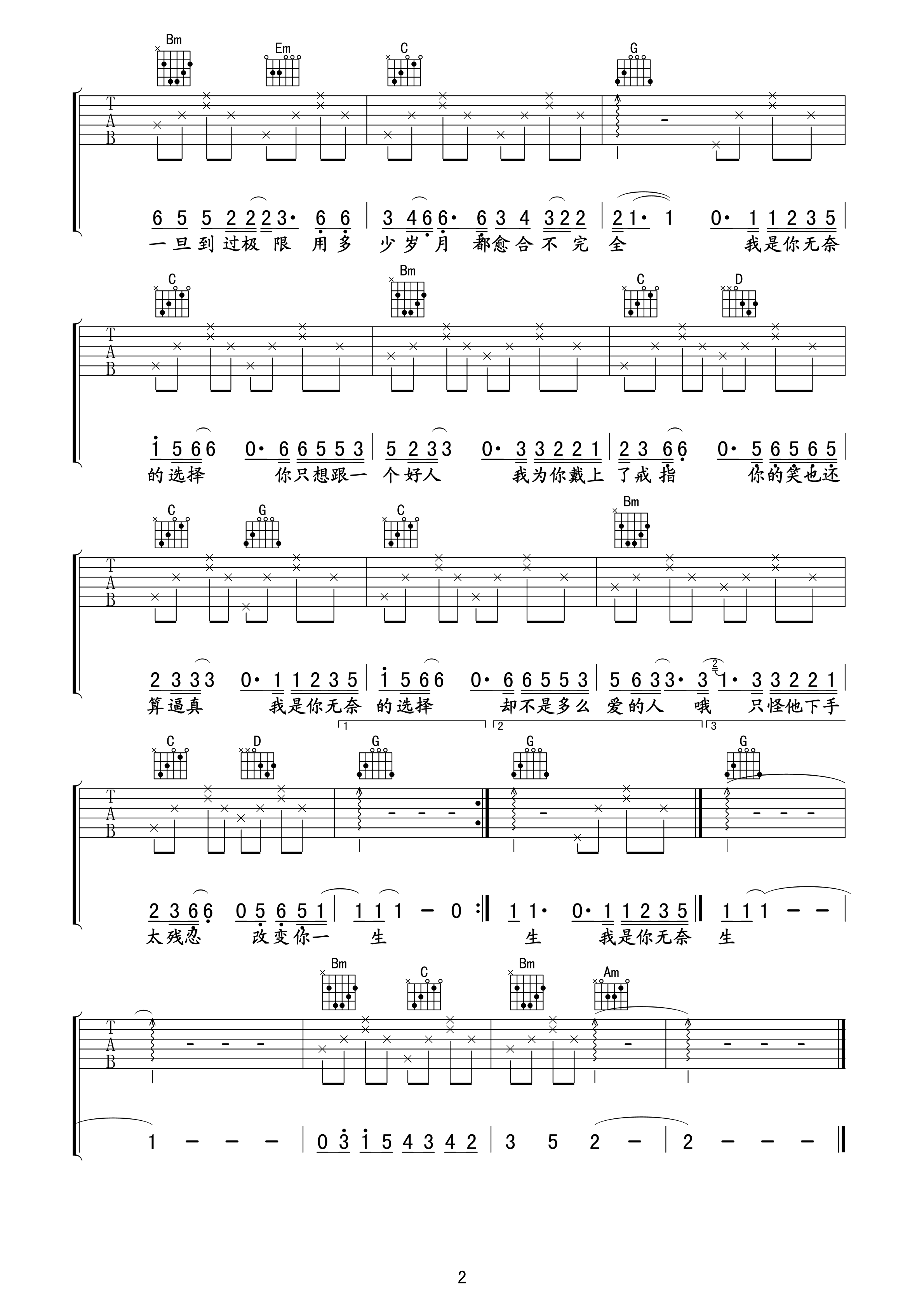 医生吉他谱 A调高清版_午夜编配_许嵩