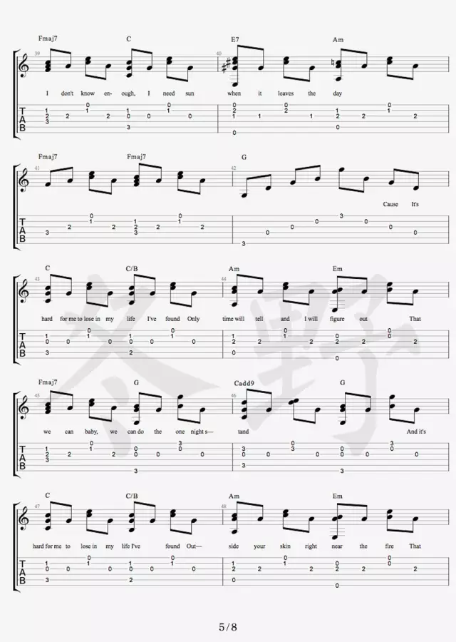 Free Loop吉他谱 原调六线谱_冬野吉他编配_Daniel Powter