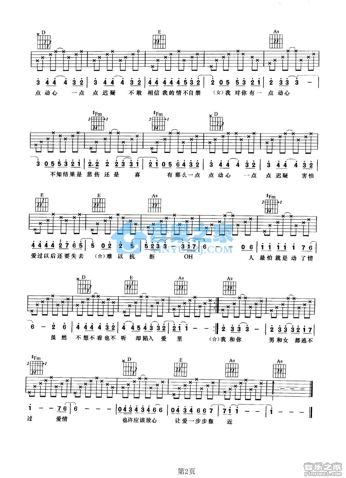 有一点动心吉他谱 A调附前奏_音乐之家编配_张信哲
