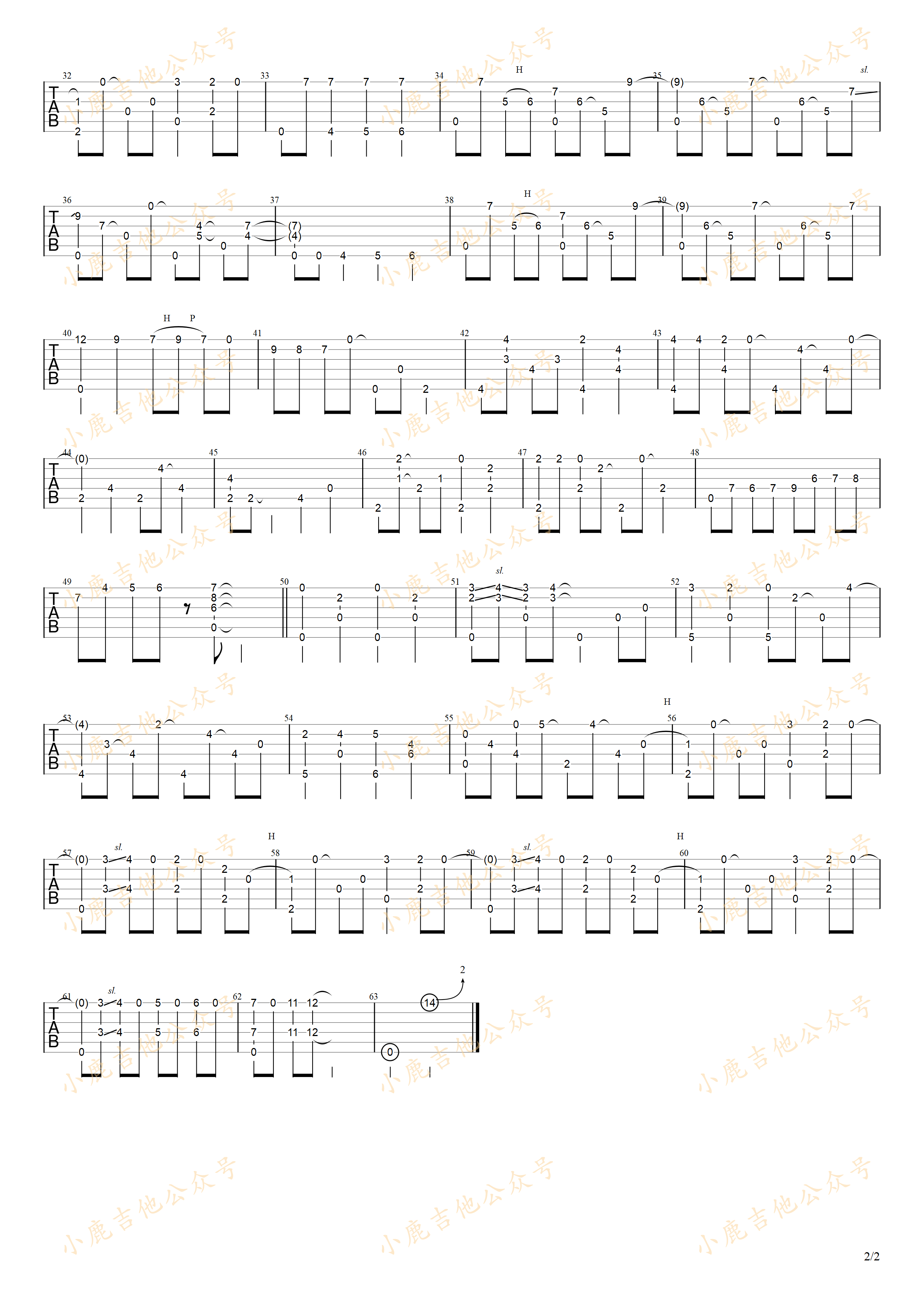 ジャン(让)-岸部真明 指弹吉他谱（小鹿吉他）