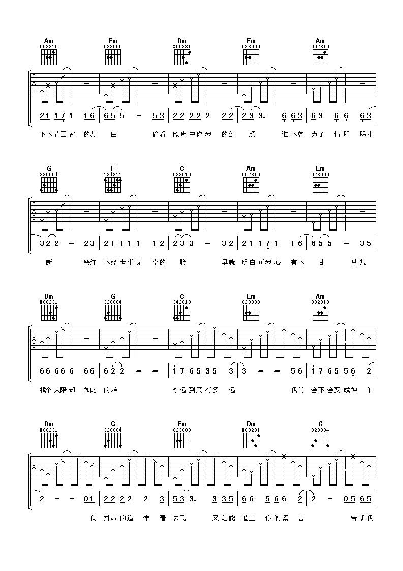 永远到底有多远吉他谱 C调_阿潘音乐工场编配_陈妃平