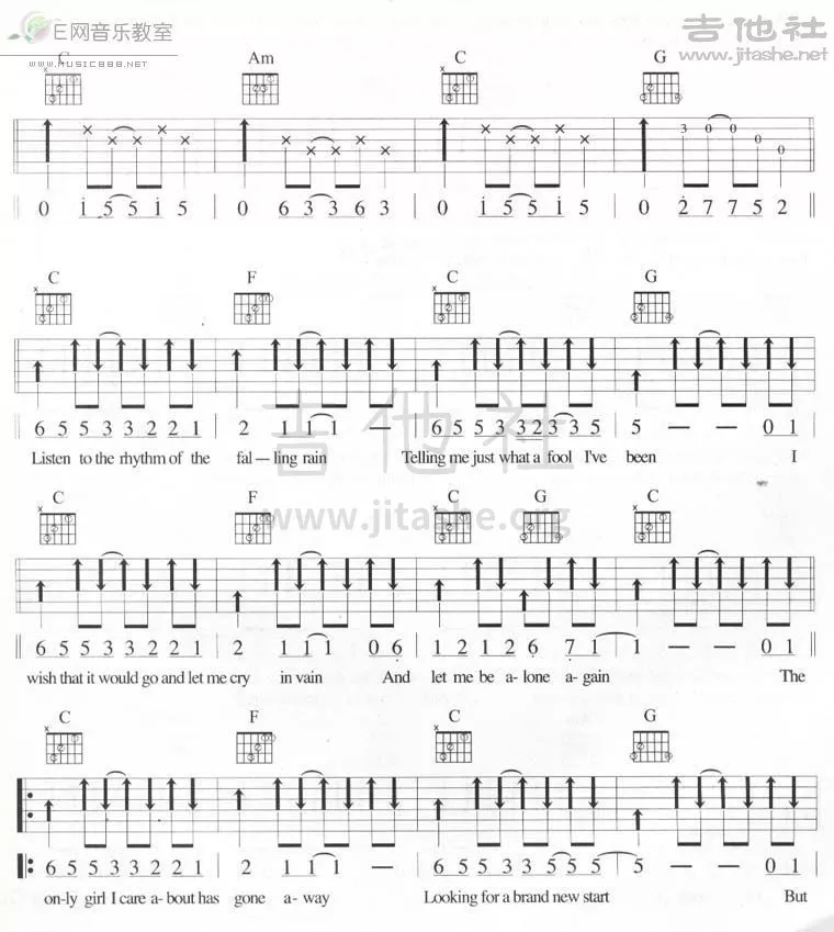 Listen To The Rhythm Of The Falling Rain Chords Rhythm of the rain吉他谱 C调扫弦版_吉他社编配_The Cascades - 民谣吉他网