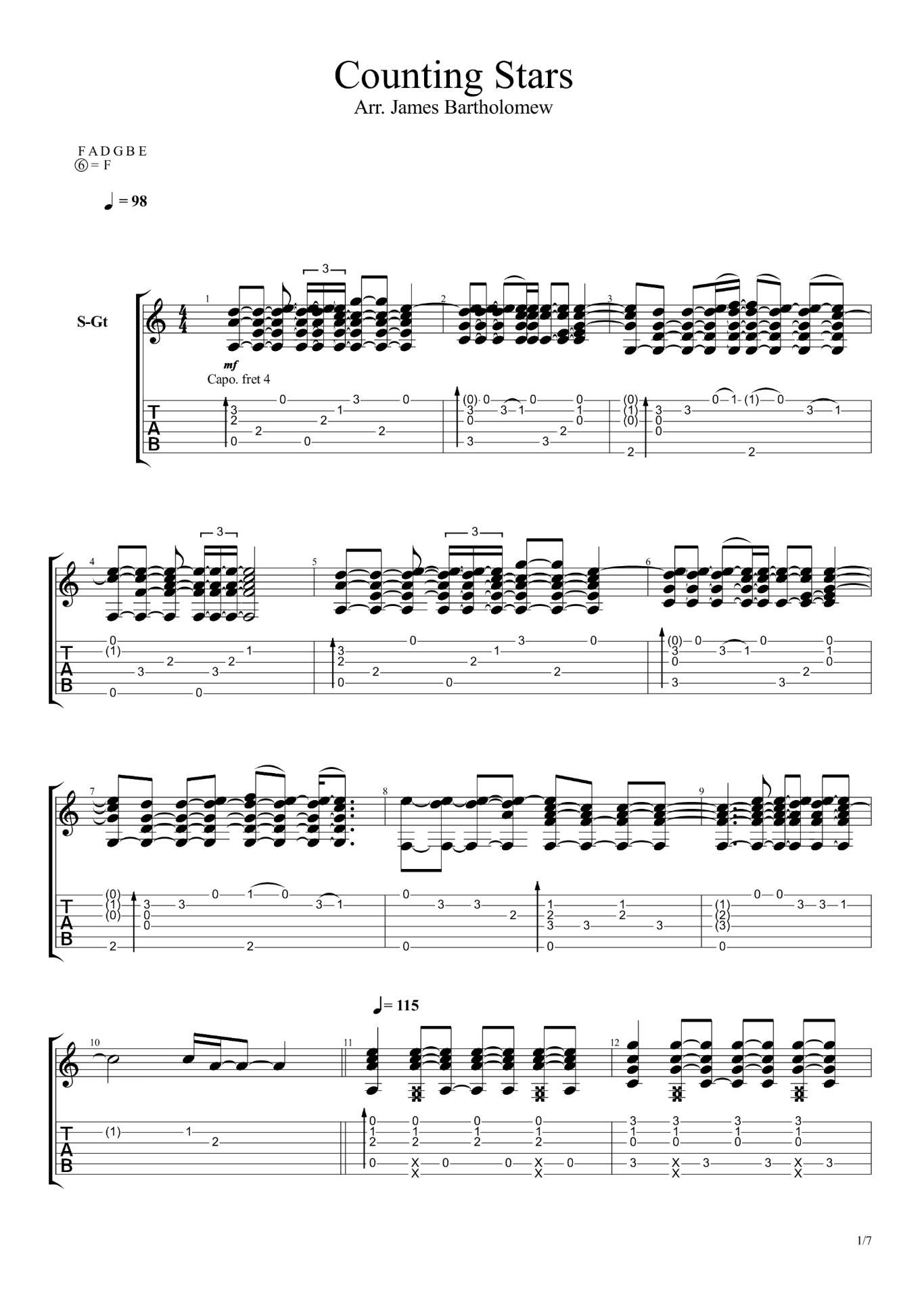 countingstars指弹谱 F调六线谱_高清版_By James
