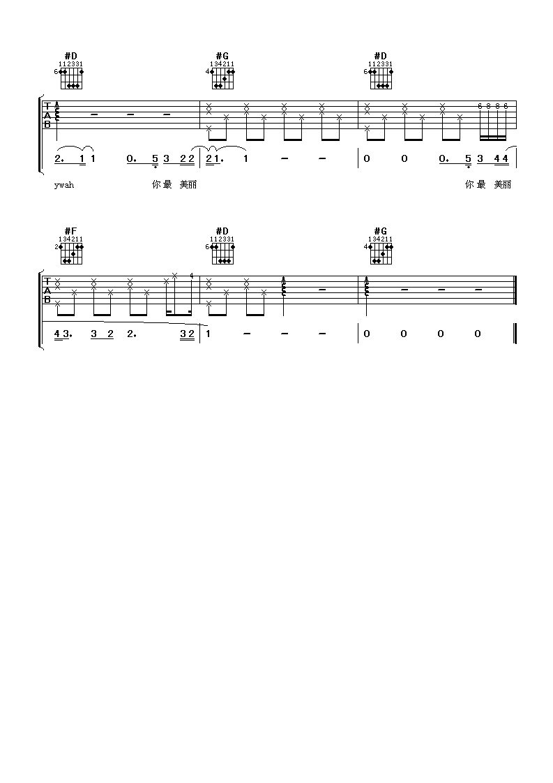 太美丽吉他谱 G调六线谱_阿潘音乐工场编配_陶喆